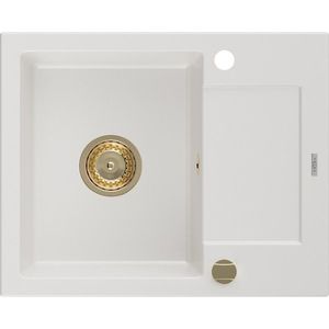 MEXEN/S MEXEN/S - Enzo granitový drez 1 s odkvapkávačom 576x465 mm, biela, + zlatý sifón 6506571005-20-G vyobraziť