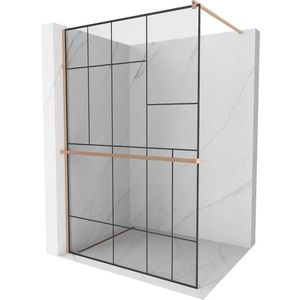 MEXEN/S - Kioto+ Sprchová zástena s poličkou WALK-IN 110 x 200 cm, čierna vzor, meď kartáčovaná 800-110-121-65-78 vyobraziť