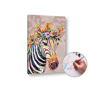 Maľovanie podľa čísel ZEBRA S KVETMI | medium difficulty vyobraziť