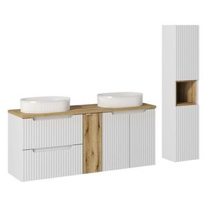 Koupelnová sestava Nova White s deskou a umyvadly 140 cm bílá/dub evoke vyobraziť