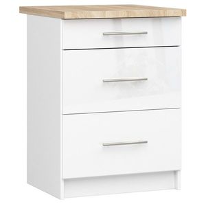 Kuchynská skrinka Olivie S 60 cm 3S biela/biely lesk/dub sonoma vyobraziť