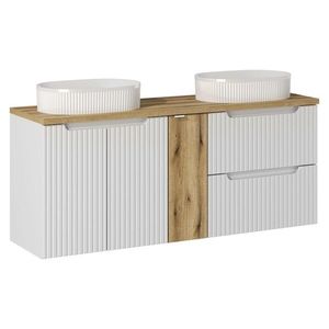 Závěsná skříňka Nova White s deskou a umyvadly 140 cm bílá/dub evoke vyobraziť
