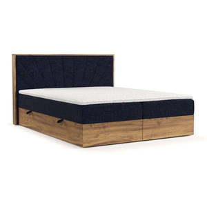 Boxspring posteľ s úložným priestorom v tmavomodro-prírodnej farbe 180x200 cm Asahi – Maison de Rêve vyobraziť