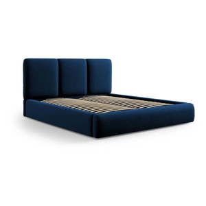Tmavomodrá zamatová čalúnená dvojlôžková posteľ s úložným priestorom s roštom 180x200 cm Brody – Mazzini Beds vyobraziť