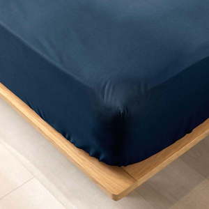 Tmavomodrá napínacia plachta z Bio bavlny 160x200 cm Biolina – douceur d'intérieur vyobraziť