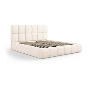 Krémovobiela čalúnená dvojlôžková posteľ s úložným priestorom s roštom 140x200 cm Bellis – Micadoni Home vyobraziť