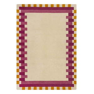 Žlto-ružový ručne tkaný vlnený koberec 120x170 cm Kai Wool Border - Flair Rugs vyobraziť