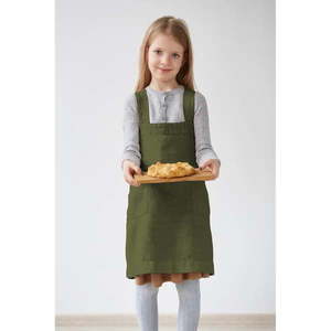 Detská tmavozelená ľanová zástera Linen Tales Pinafore, 60 x 34 cm vyobraziť