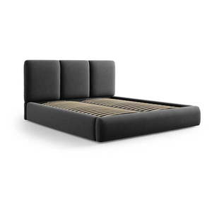 Tmavosivá zamatová čalúnená dvojlôžková posteľ s úložným priestorom s roštom 200x200 cm Brody – Mazzini Beds vyobraziť