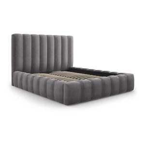 Sivá čalúnená dvojlôžková posteľ s úložným priestorom s roštom 160x200 cm Kelp – Micadoni Home vyobraziť