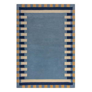 Modrý ručne tkaný vlnený koberec 160x230 cm Kai Wool Border – Flair Rugs vyobraziť