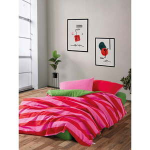 Zelené/ružové obliečky na dvojlôžko/predĺžené z bavlny renforcé s plachtou/4-dielne 200x220 cm Cherie – Mijolnir vyobraziť