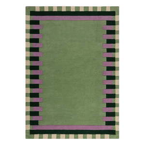 Zeleno-fialový ručne tkaný vlnený koberec 200x290 cm Kai Wool Border - Flair Rugs vyobraziť