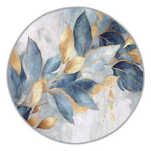 Prateľný okrúhly koberec v modrej a zlatej farbe ø 80 cm Golden Leaves – Mila Home vyobraziť