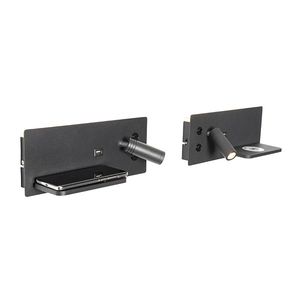 Sada 2 nástenných svietidiel čiernych vrátane LED s USB a indukčnou nabíjačkou - Riza vyobraziť