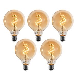 Set van 5 E27 dimbare LED lamp spiraal filament G95 goud 4W 270 lm 2100K vyobraziť