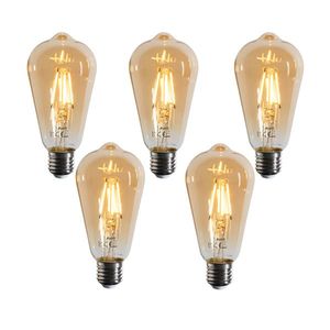 Set van 5 E27 dimbare LED lampen filament ST64 goud 4.5W 450 lm 2200K vyobraziť