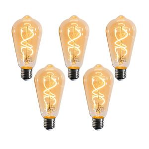 Set van 5 E27 dimbare LED lampen spiraal filament ST64 goud 4W 270 lm 2100K vyobraziť