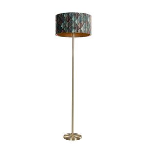 Mosadzná stojacia lampa s velúrovým tienidlom s dizajnom listov a zlatým vnútorným priestorom 50/50/25 - Simplo vyobraziť