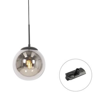 Art Deco hanglamp zwart met smoke glas incl. rail adapter 1-fase - Iconic Flore vyobraziť