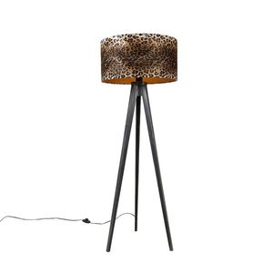 Stojaca lampa trojnožka čierna s leopardím tienidlom 50 cm - Tripod Classic vyobraziť