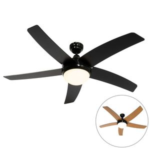 Inteligentný stropný ventilátor čierny s drevenou potlačou 132 cm vrátane LED stmievateľného s diaľkovým ovládaním - Cool vyobraziť