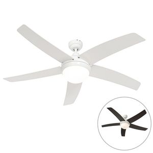 Inteligentný stropný ventilátor biely s drevenou potlačou 132 cm vrátane LED stmievateľného s diaľkovým ovládaním - Cool vyobraziť