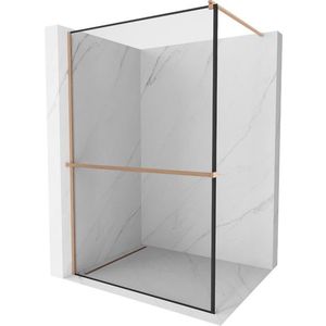 MEXEN/S - Kioto+ Sprchová zástena s poličkou WALK-IN 80 x 200 cm, čierna vzor, meď kartáčovaná 800-080-121-65-70 vyobraziť
