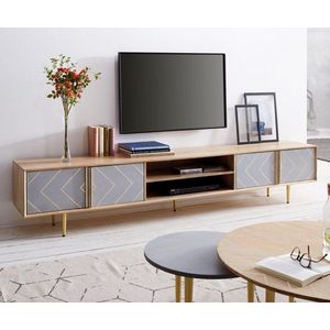 TV stolík Metropolitan 240 cm mango prírodný 4 dvierka betón mosadz vyobraziť