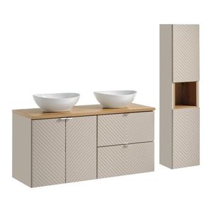 Koupelnová sestava Viva Cashmere s deskou, umyvadly a skříňkami 120 cm kašmírová/dub evoke vyobraziť