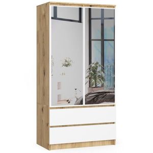 Šatníková skriňa Tesi S90 s dvoma zrkadlami dub artisan/biela vyobraziť