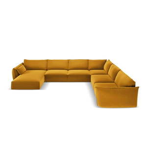 Zamatová rohová pohovka v horčicovej farbe (pravý roh/do tvaru "U") Vanda – Mazzini Sofas vyobraziť