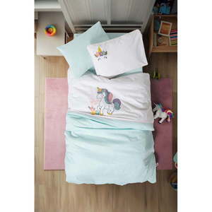 Biela/v mentolovej farbe bavlnená detská obliečka do postieľky s plachtou/4-dielna 100x150 cm Dolly – Mijolnir vyobraziť