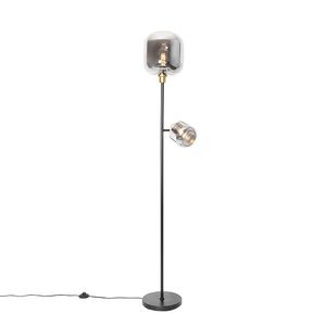Stojaca lampa čierna so zlatom s dymovým sklom 2-svetlo - Zuzanna vyobraziť