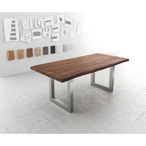 Jedálenský stôl Edge 200x100 XL Akácia hnedá Nerezová široká podnož vyobraziť