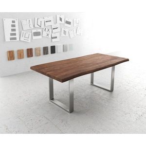 Jedálenský stôl Edge 200x100 XL akáciová hnedá nerezová oceľ úzky vyobraziť