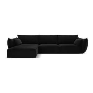 Čierna zamatová rohová pohovka (ľavý roh/s leňoškou) Vanda – Mazzini Sofas vyobraziť