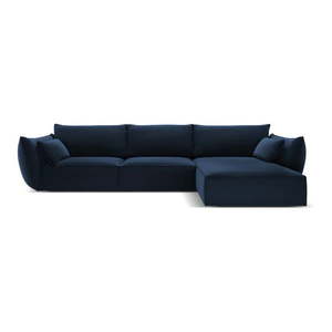 Tmavomodrá zamatová rohová pohovka (pravý roh/s leňoškou) Vanda – Mazzini Sofas vyobraziť