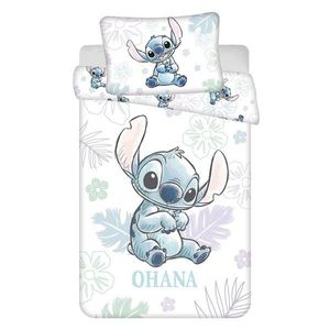 Biele bavlnené detské obliečky do postieľky 100x135 cm Lilo and Stitch "Ohana White" – Jerry Fabrics vyobraziť