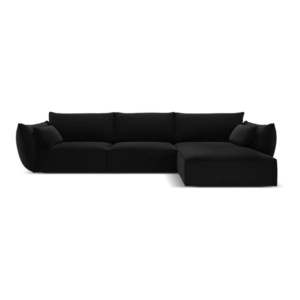Čierna zamatová rohová pohovka (pravý roh/s leňoškou) Vanda – Mazzini Sofas vyobraziť