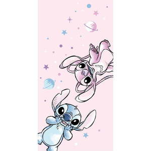 Ružová detská osuška z mikrovlákna 70x140 cm Lilo and Stitch "Universe" – Jerry Fabrics vyobraziť