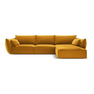 Zamatová rohová pohovka v horčicovej farbe (pravý roh/s leňoškou) Vanda – Mazzini Sofas vyobraziť