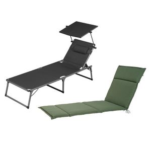 LIVARNO home Hliníkové ležadlo Houston so slnečnou clonou, sivé + Podložka na ležadlo Houston, zelená vyobraziť