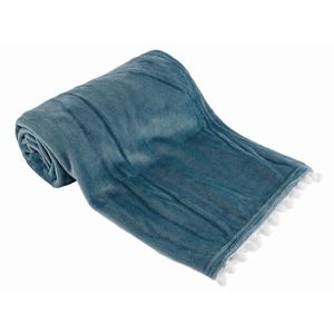 KONDELA Akra plyšová deka s brmbolcami 130x150 cm modrá vyobraziť