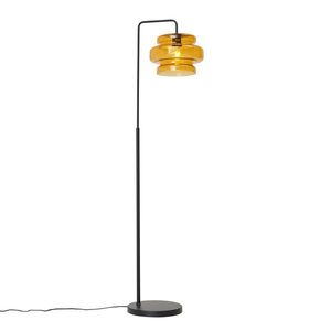 Retro stojacia lampa čierna s oranžovým sklom - Denise vyobraziť