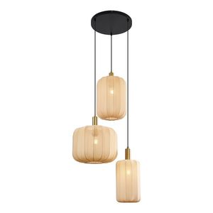 Japandi závesná lampa čierna a zlatá s béžovým tienidlom 3-Lights - Pluni vyobraziť