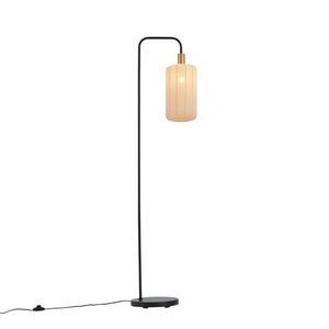 Japandi stojaca lampa čierna so zlatým a béžovým tienidlom - Pluni vyobraziť