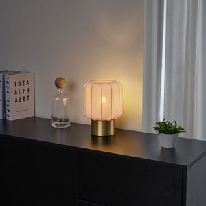 Japandi stolná lampa zlatá s béžovým tienidlom - Pluni vyobraziť