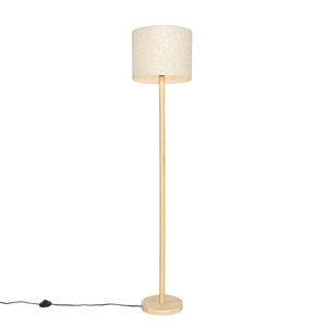 Rustikálna stojaca lampa drevená s ľanovým tienidlom béžová 32 cm - Mels vyobraziť