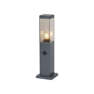 Vonkajšia lampa tmavosivá s dymovým sklom 45 cm IP44 so zásuvkou a snímačom pohybu - Malios vyobraziť